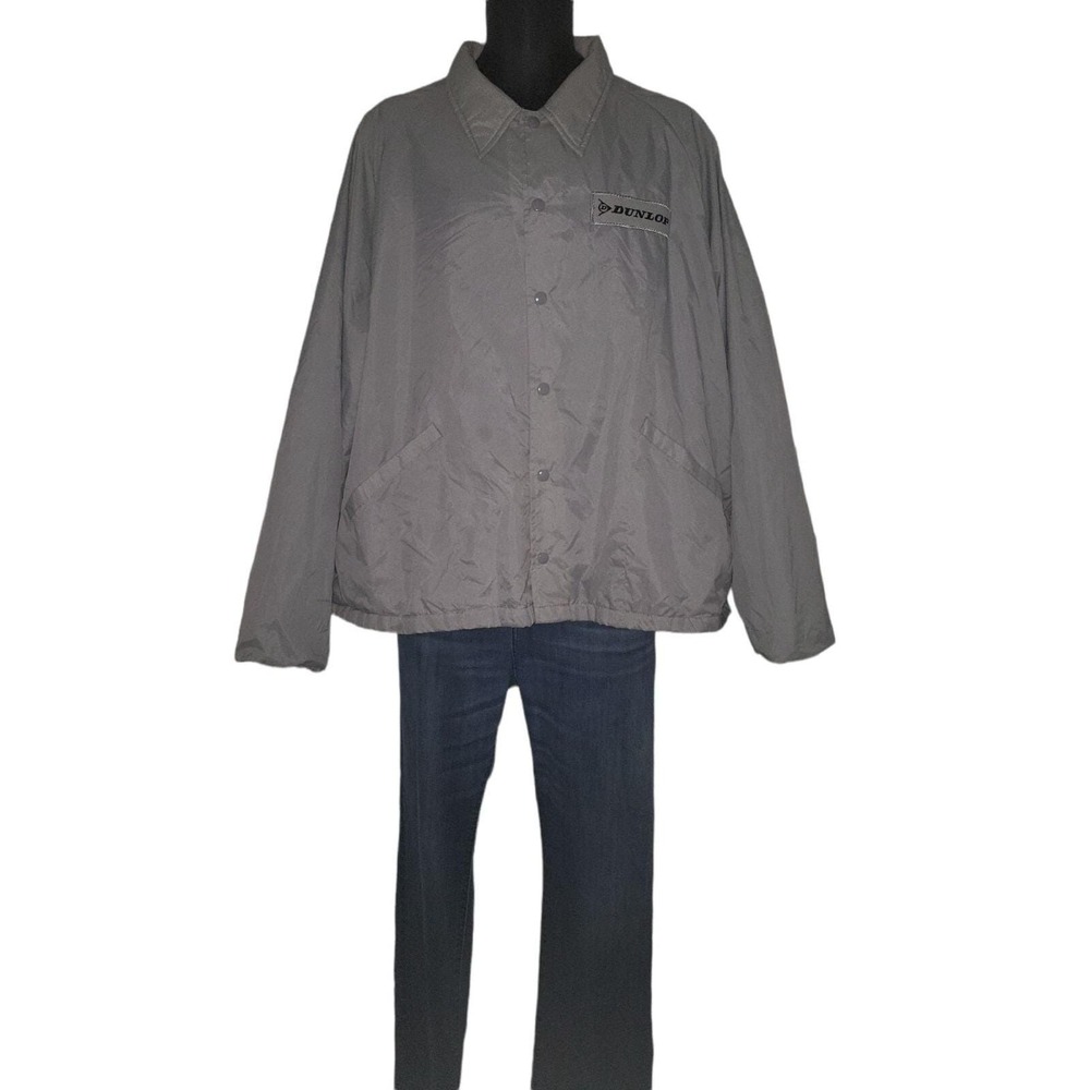 Vintage Dunlop Swingster Coach Jacket Mens XXL Gray Snap Front Windbreaker 80s